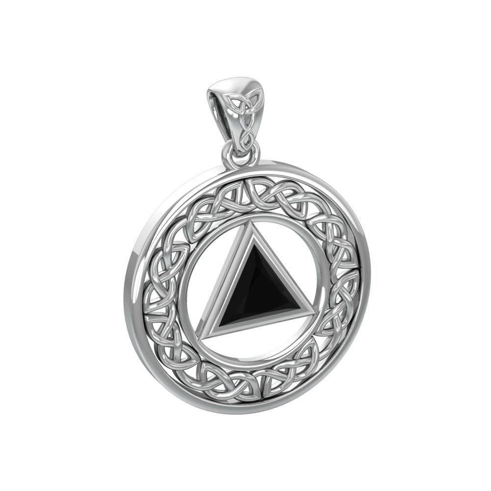 AA Recovery with Celtic Boarder Silver Pendant TPD3938 - Jewelry