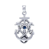 Anchor with Rope and Dolphin Sterling Silver Pendant TPD4051