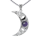 Blue Moon Large Silver Pendant with Gem and Enamel TPD4057 - Jewelry