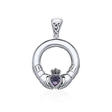 Claddagh Sterling Silver Pendant with Heart Gem TPD4118