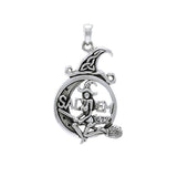 Salem Witch Resting on the Crescent Moon ~ Sterling Silver Pendant TPD4241