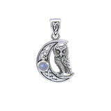 Owl with Celtic Crescent Moon Sterling Silver Pendant TPD4288