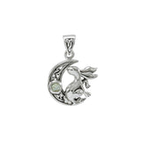 Rabbit on Celtic Crescent Moon Sterling Silver Pendant TPD4291