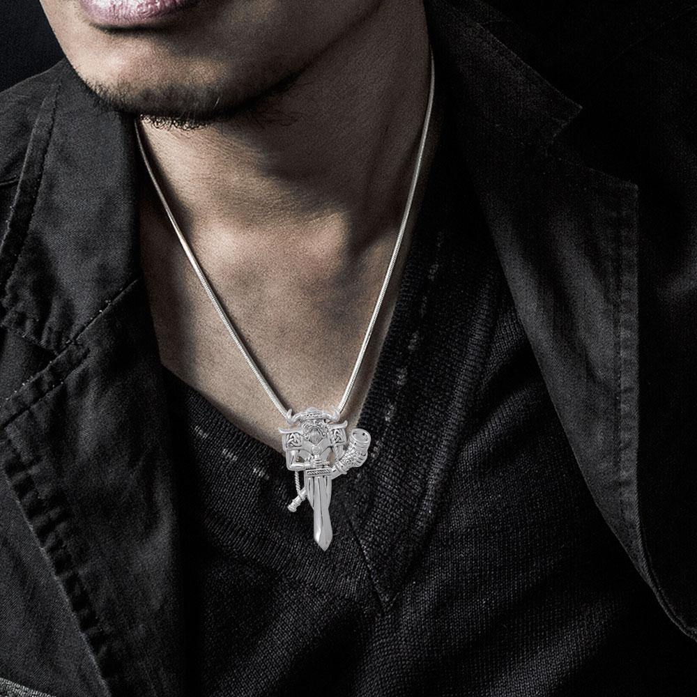 Viking God Heimdal Silver Pendant with Gemstone TPD4391 - Jewelry