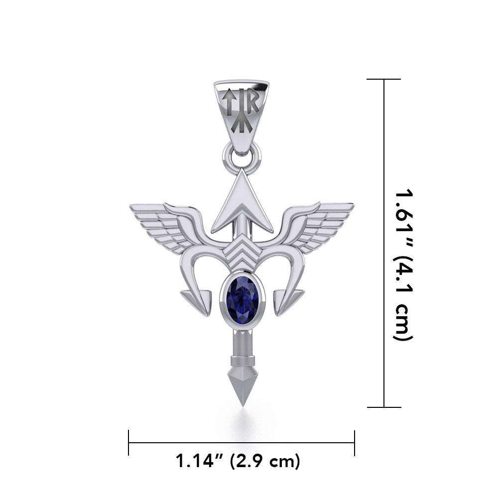 Viking Rune Tyr God Silver Pendant with Gemstone TPD4392 - Jewelry