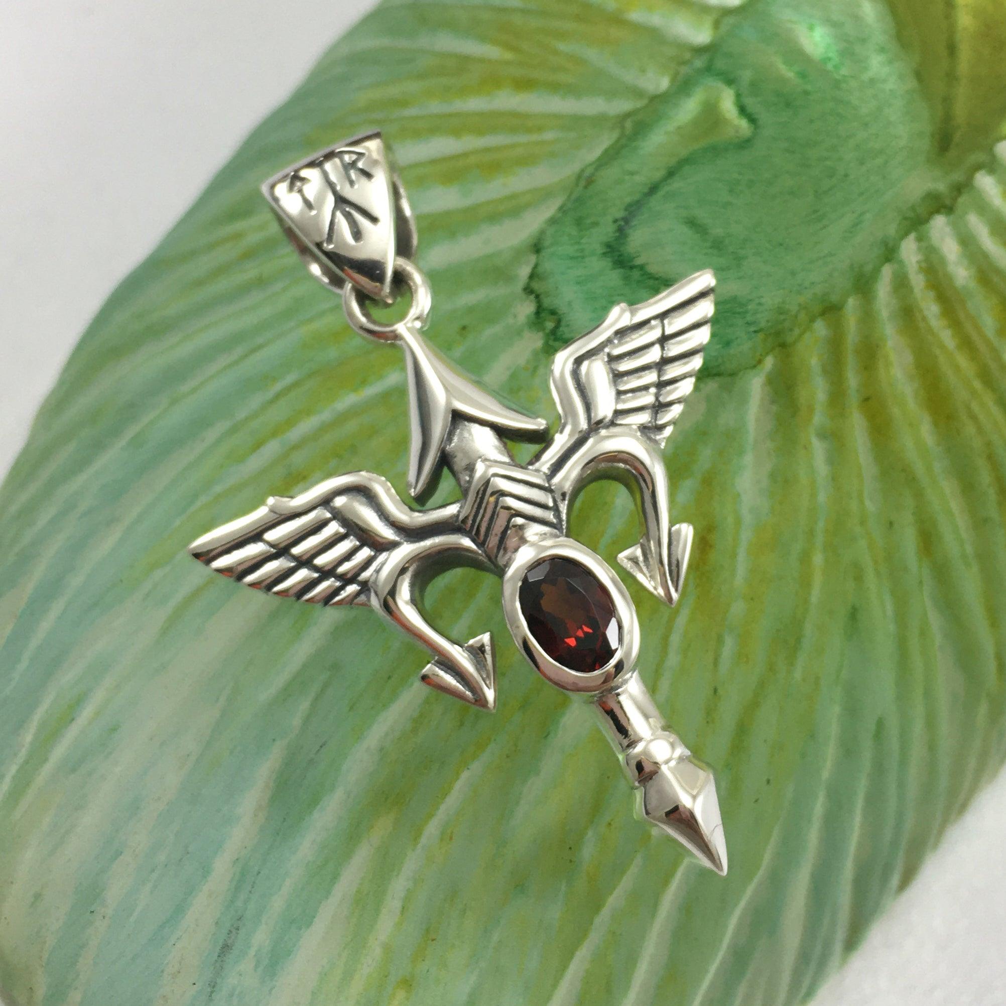 Viking Rune Tyr God Silver Pendant with Gemstone TPD4392 - Jewelry