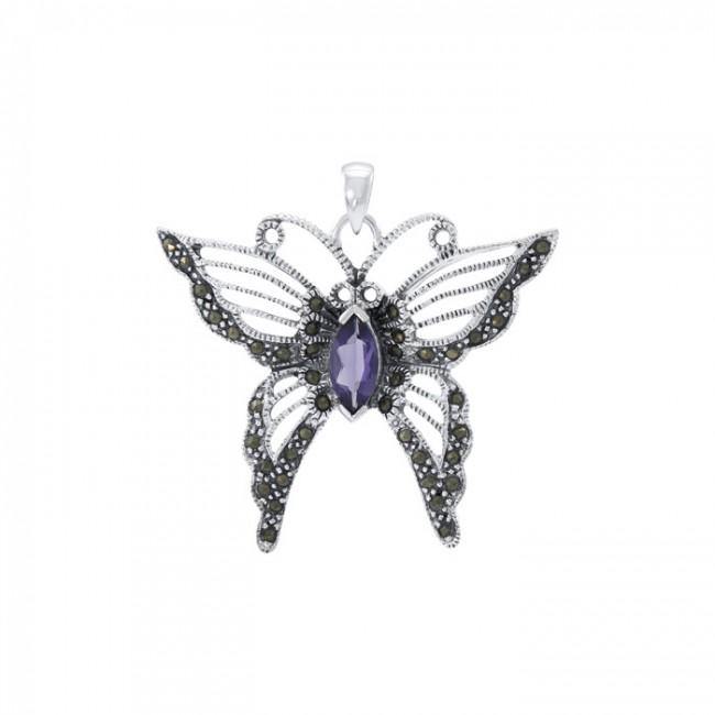 Butterfly Gemstone Marcasite Pendant TPD4770 - Jewelry