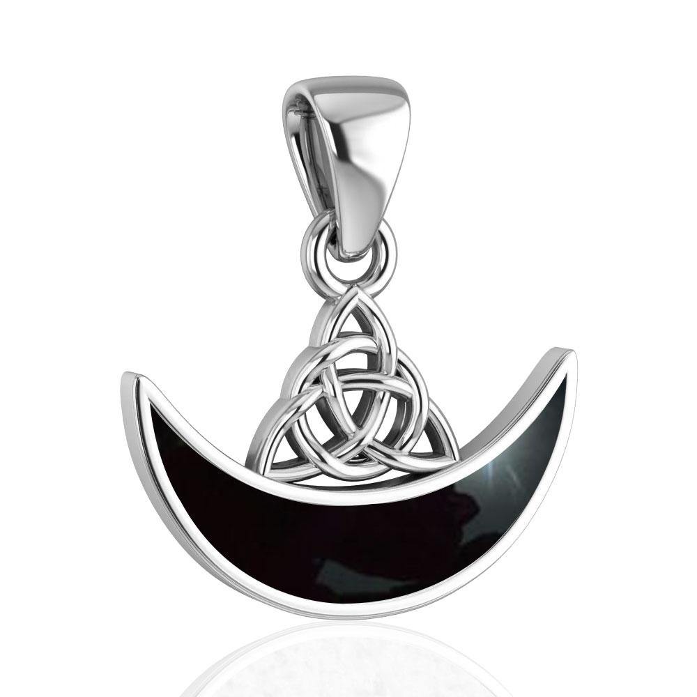 Celtic Triquetra with inlaid Crescent Moon Sterling Silver Pendant TPD4952 - Jewelry