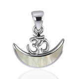 Om Symbol with inlaid Crescent Moon Sterling Silver Pendant TPD4953 - Jewelry