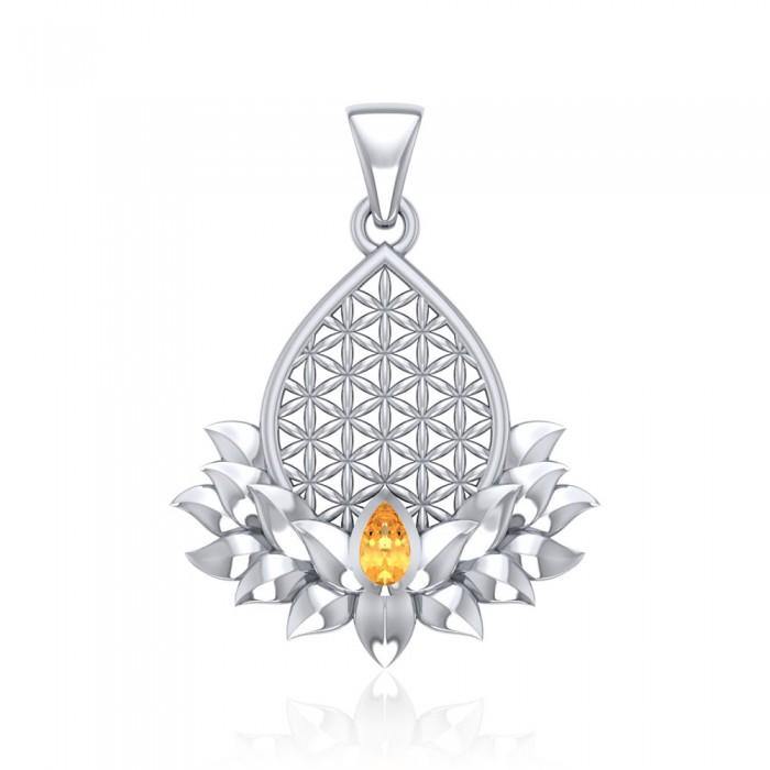 Flower of Life and Lotus with Gemstone Silver Pendant TPD4958 - Jewelry