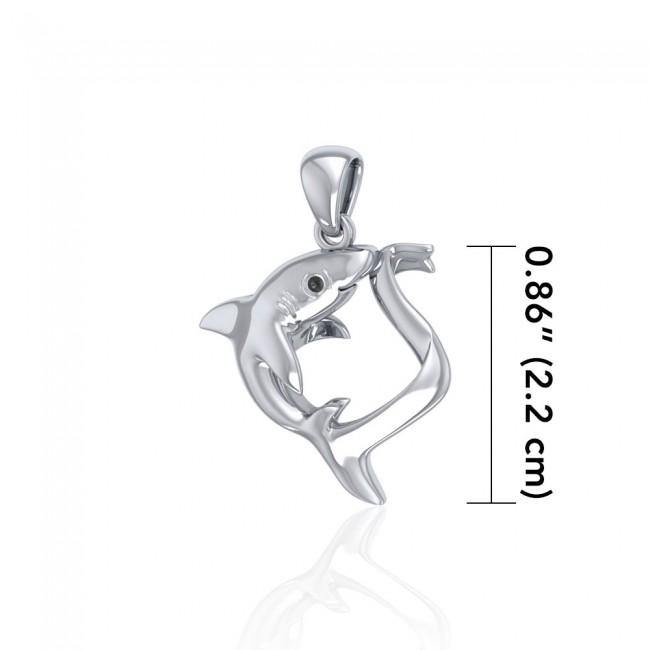 Big Eye Thresher Shark Sterling Silver With Gemstones Pendant TPD5064 - Jewelry