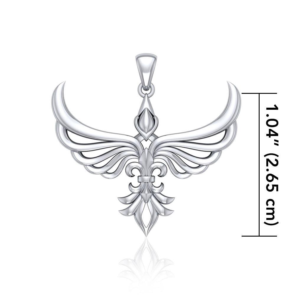 Phoenix with Fleur De Lis Sterling Silver Pendant TPD5089 - Jewelry
