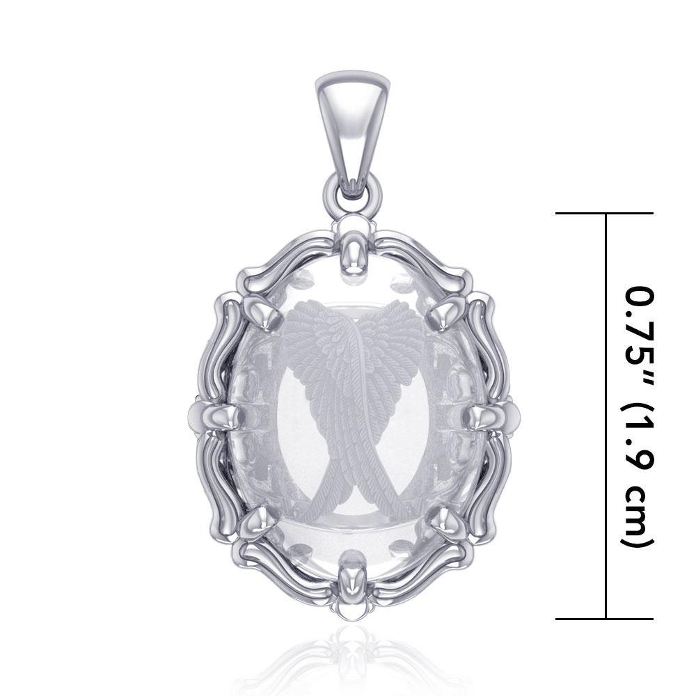 Angel Wings Sterling Silver Pendant with Natural Clear Quartz TPD5125 - Jewelry