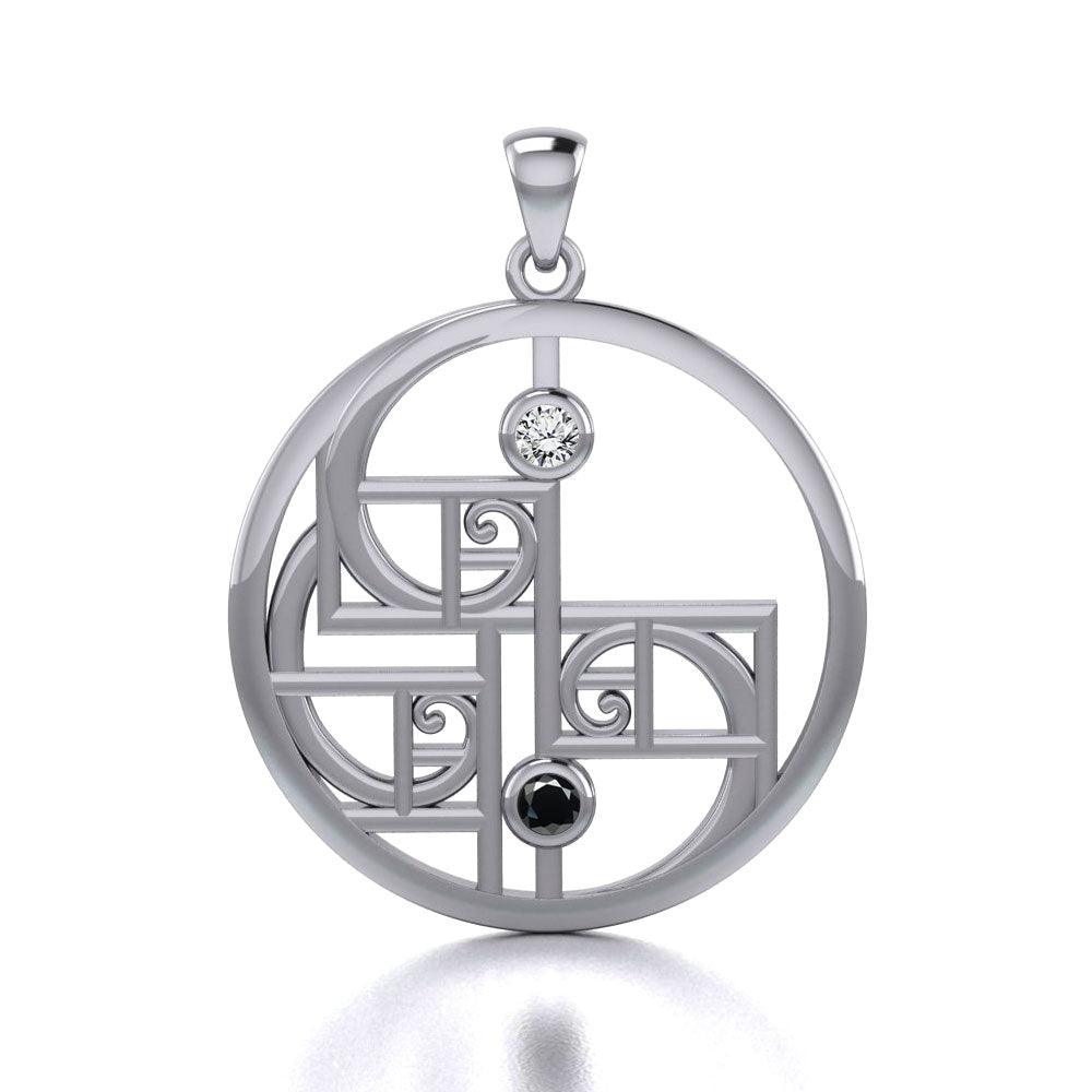Yin Yang Golden Spiral Silver Pendant with Gemstone TPD5135 - Jewelry