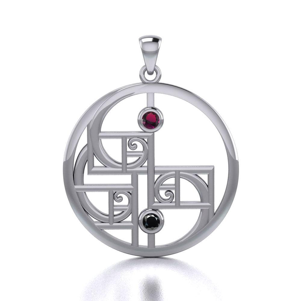 Yin Yang Golden Spiral Silver Pendant with Gemstone TPD5135 - Jewelry