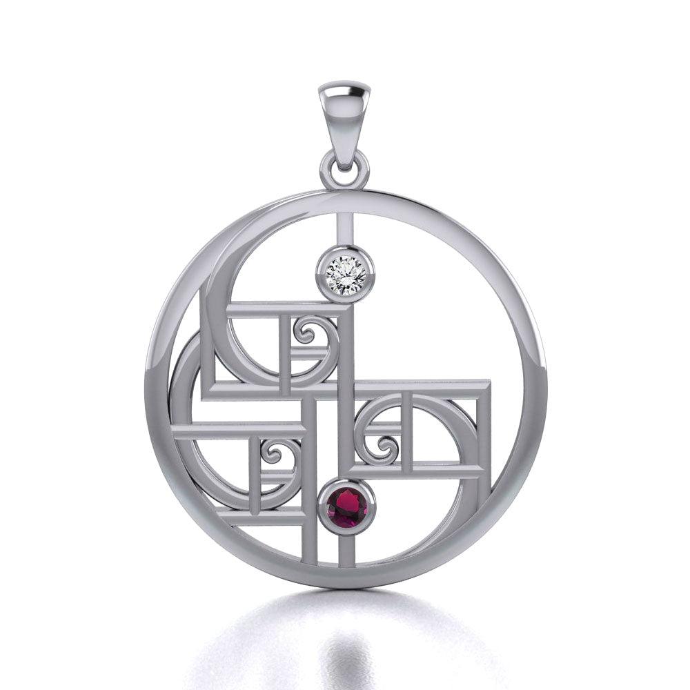 Yin Yang Golden Spiral Silver Pendant with Gemstone TPD5135 - Jewelry