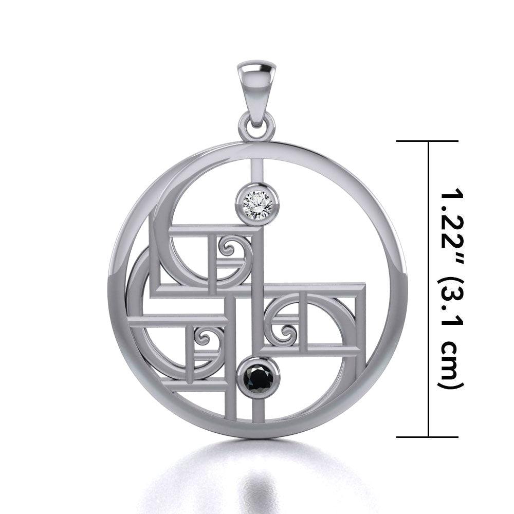 Yin Yang Golden Spiral Silver Pendant with Gemstone TPD5135 - Jewelry