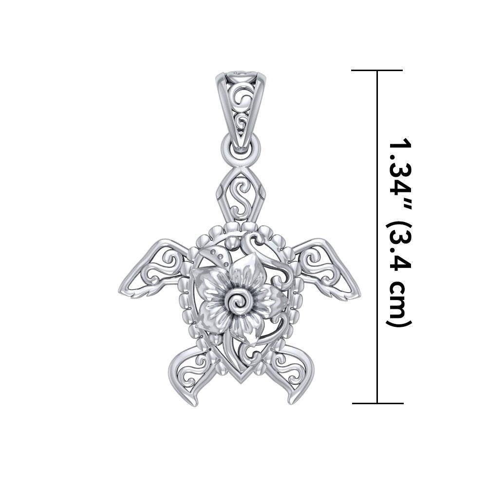 One meaningful step at a time ~ Sterling Silver Sea Turtle Filigree Pendant Jewelry TPD5139 - Jewelry