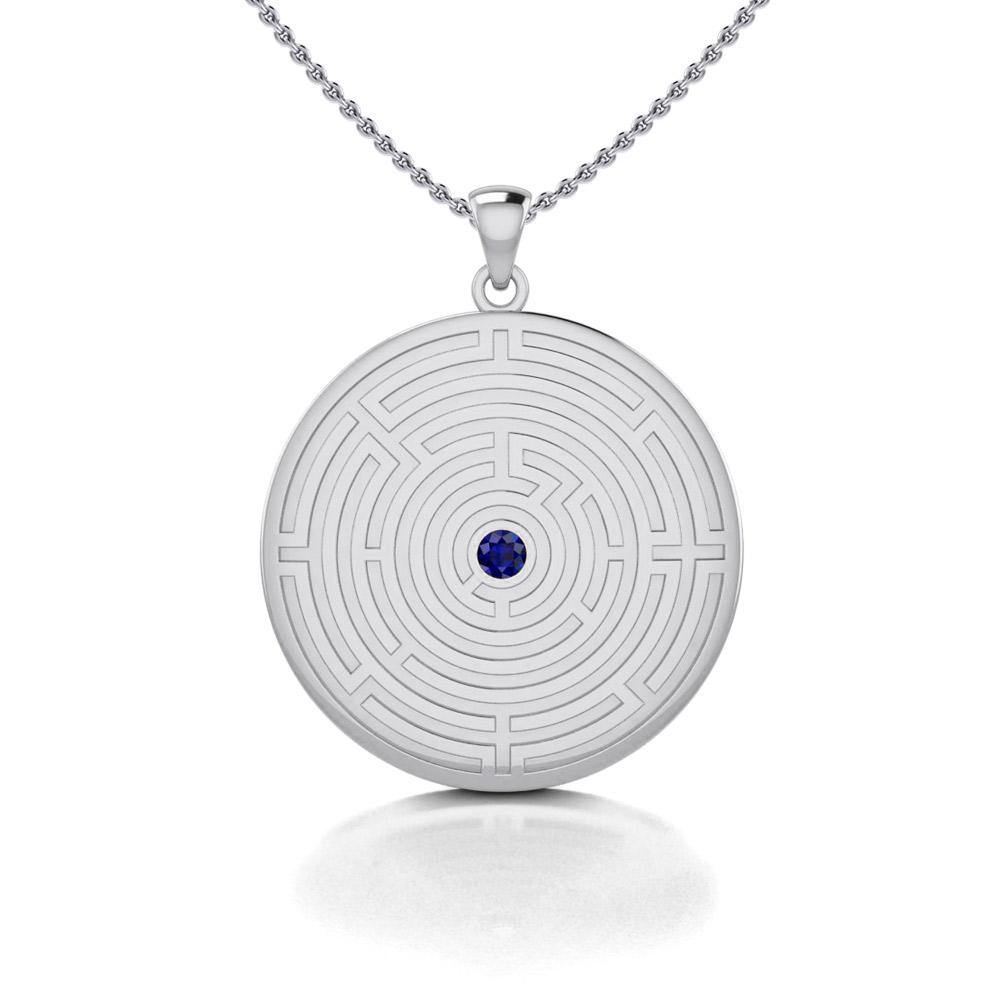 Labyrinth Silver Pendant with Gemstone TPD5155 - Jewelry