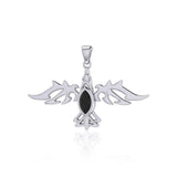 Modern Raven with Gemstone Silver Jewelry Pendant TPD5253 - Jewelry