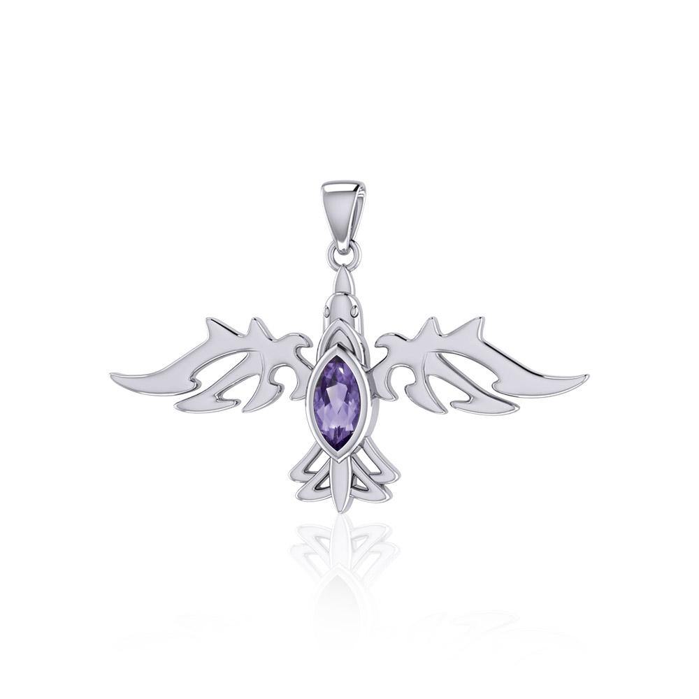 Modern Raven with Gemstone Silver Jewelry Pendant TPD5253 - Jewelry
