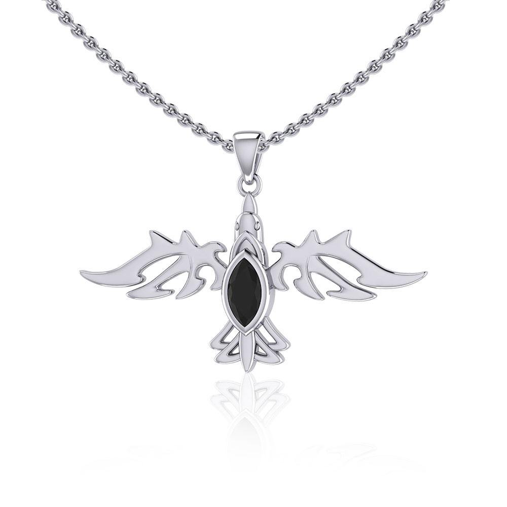 Modern Raven with Gemstone Silver Jewelry Pendant TPD5253 - Jewelry