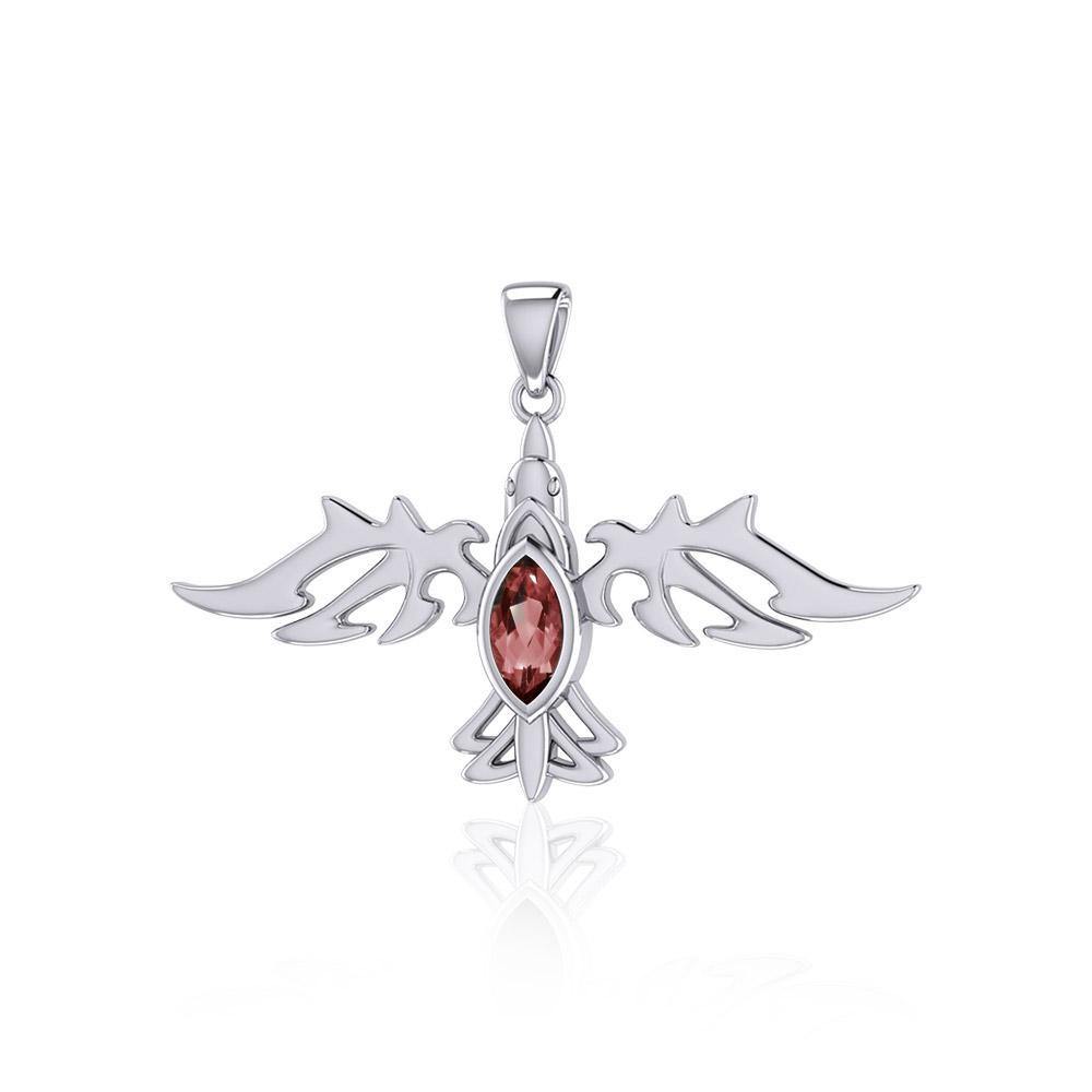Modern Raven with Gemstone Silver Jewelry Pendant TPD5253 - Jewelry