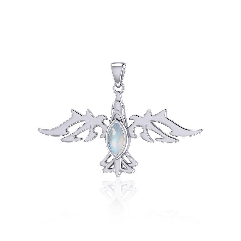 Modern Raven with Gemstone Silver Jewelry Pendant TPD5253 - Jewelry