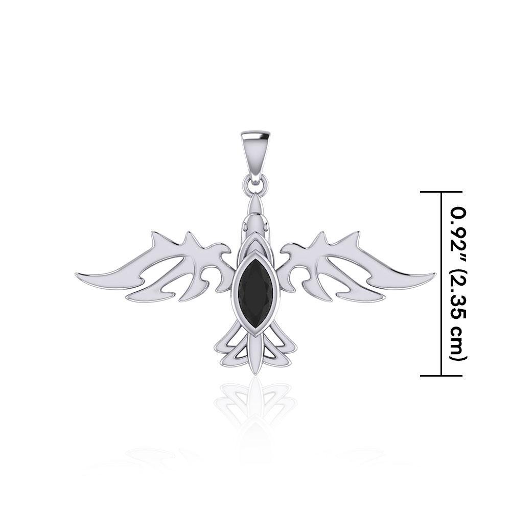 Modern Raven with Gemstone Silver Jewelry Pendant TPD5253 - Jewelry