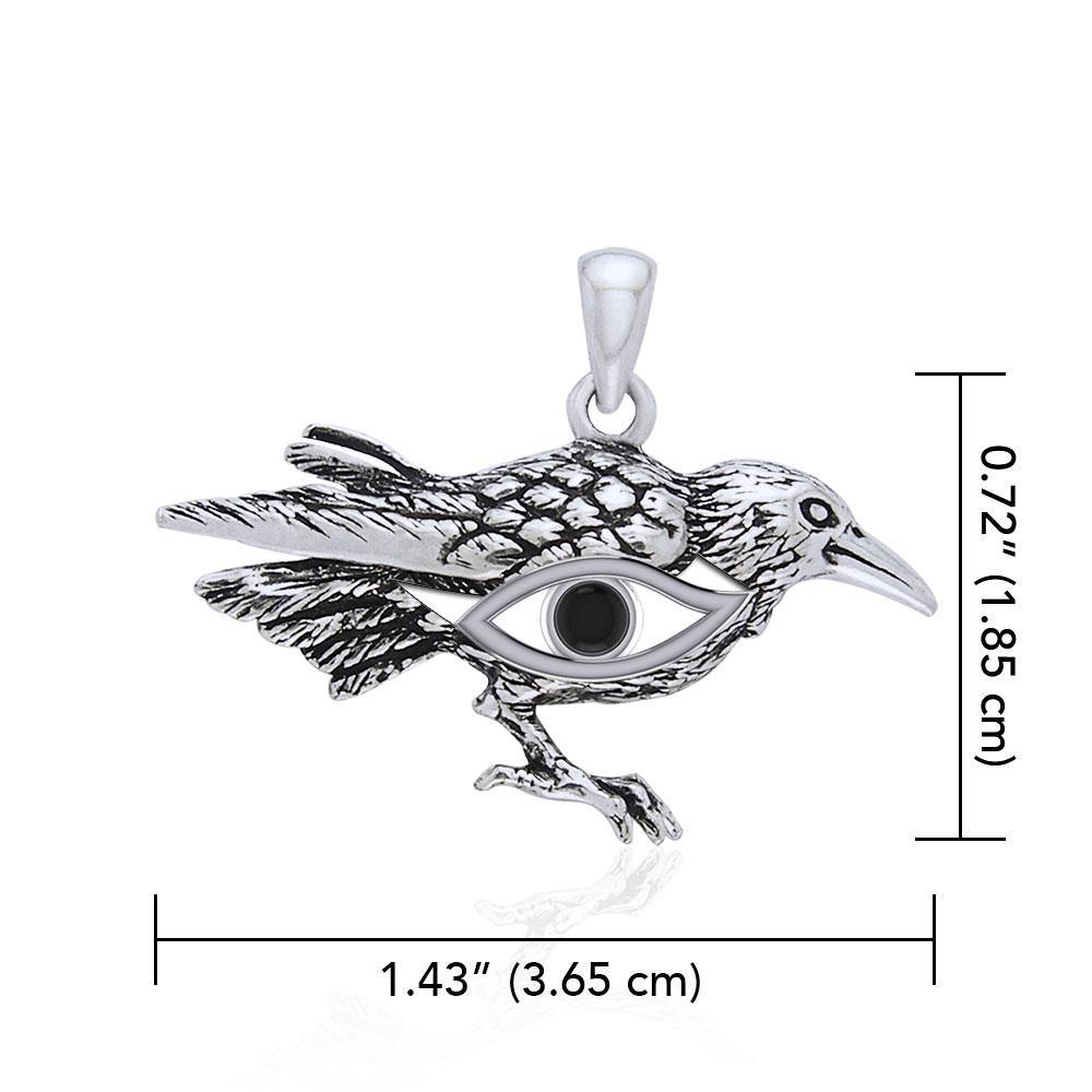 Mythical Raven with Gemstone Eye of Wisdom Silver Jewelry Pendant TPD5254 - Jewelry