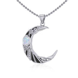 The Celtic Moon Raven Silver Pendant with Gemstone TPD5262 - Jewelry