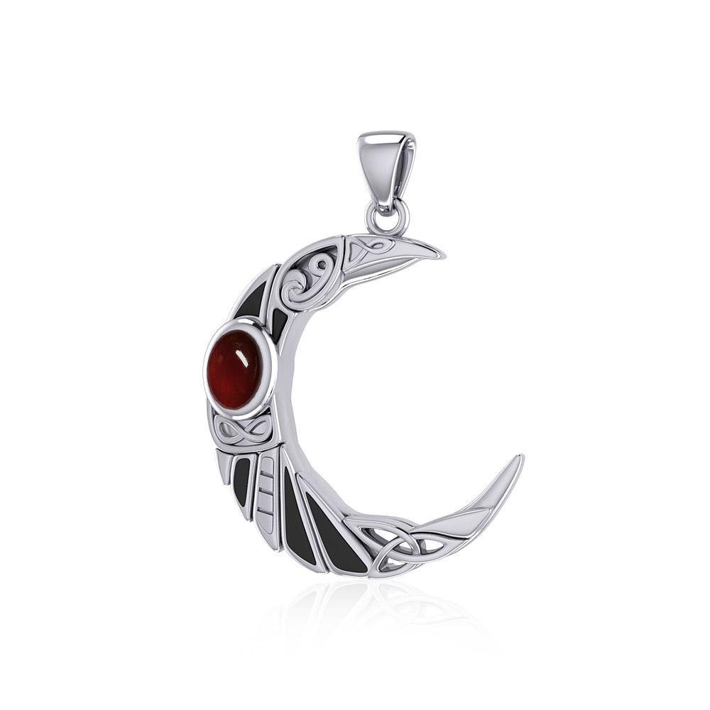 The Celtic Moon Raven Silver Pendant with Gemstone TPD5262 - Jewelry