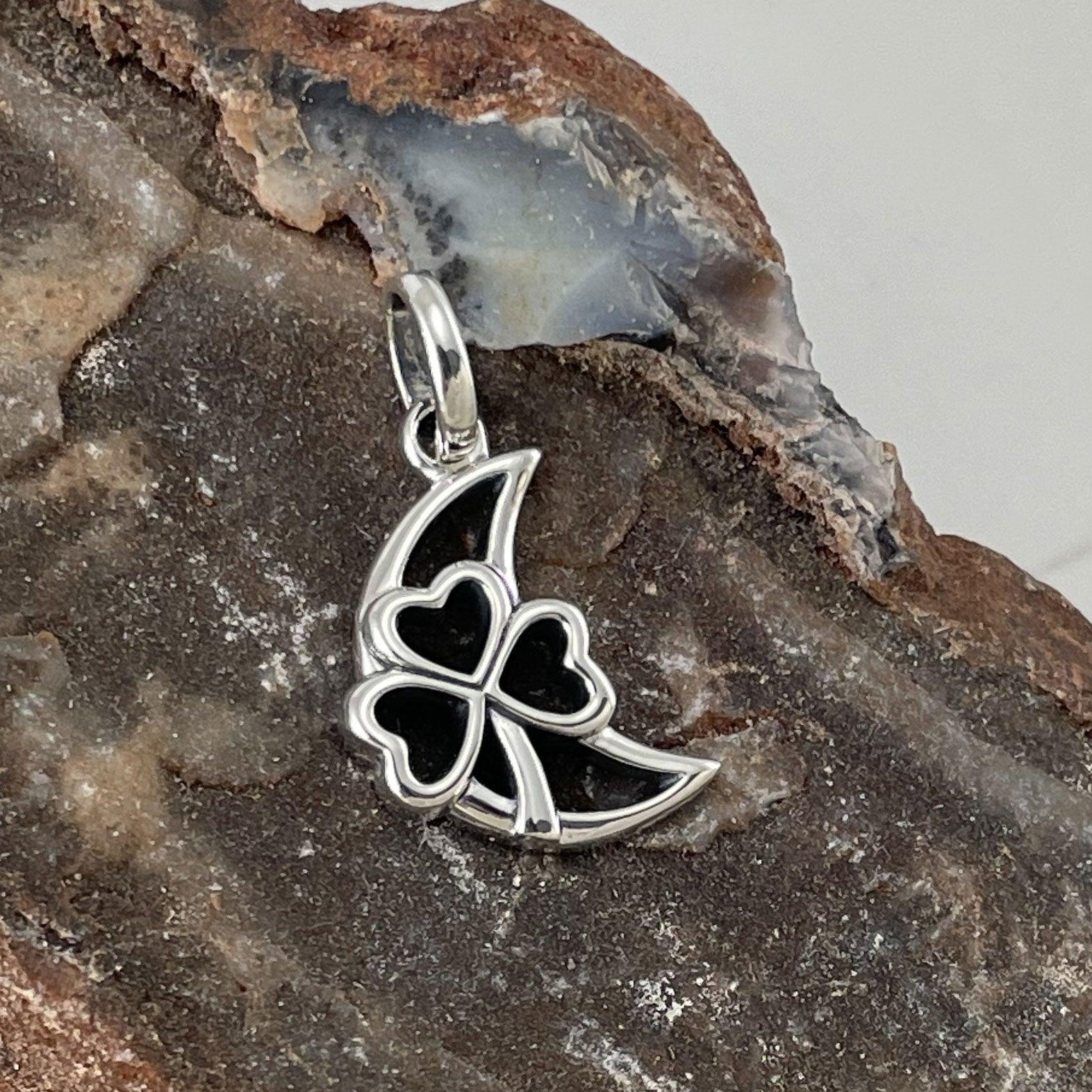 The Shamrock in Crescent Moon Silver Pendant TPD5268 - Jewelry