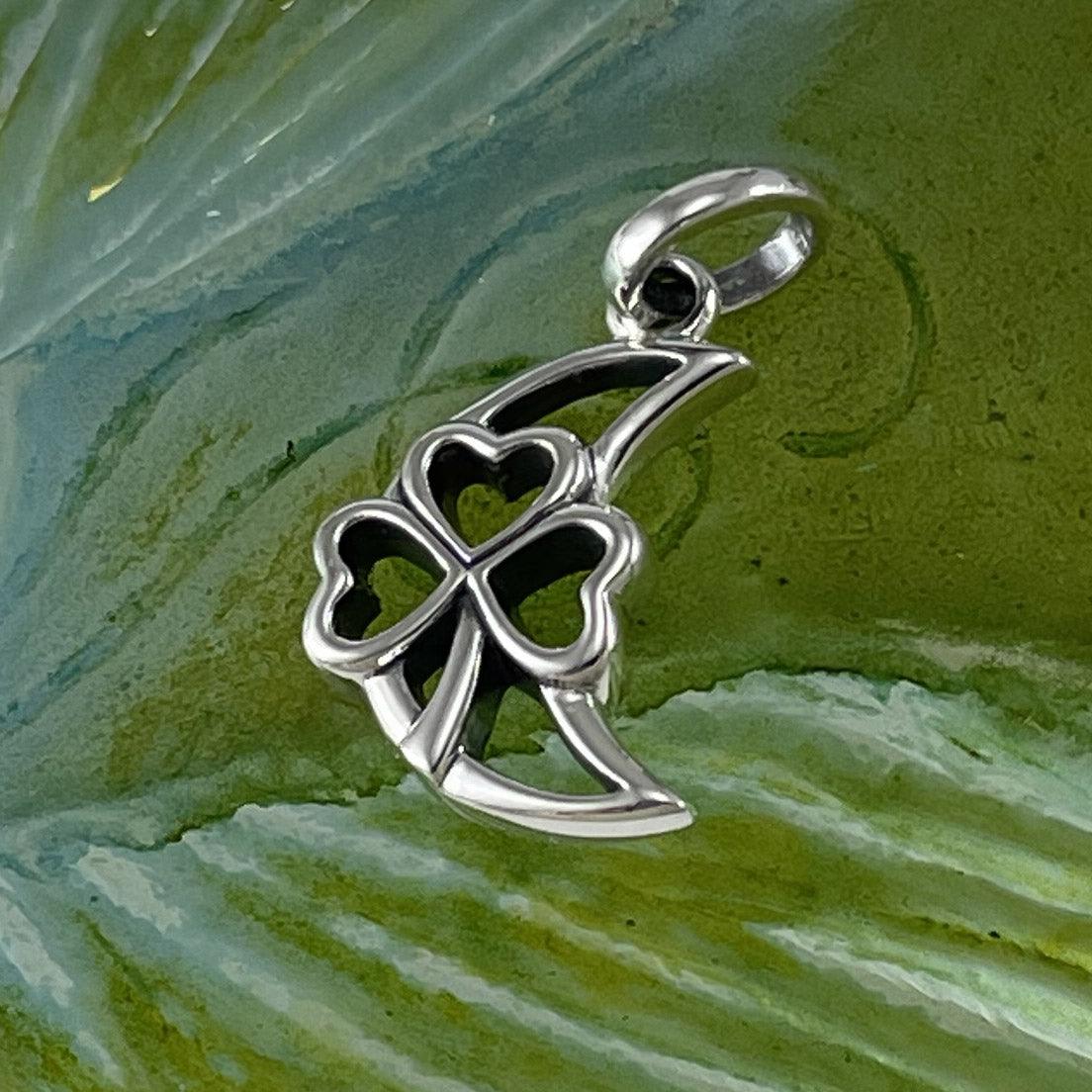 The Shamrock in Crescent Moon Silver Pendant TPD5268 - Jewelry