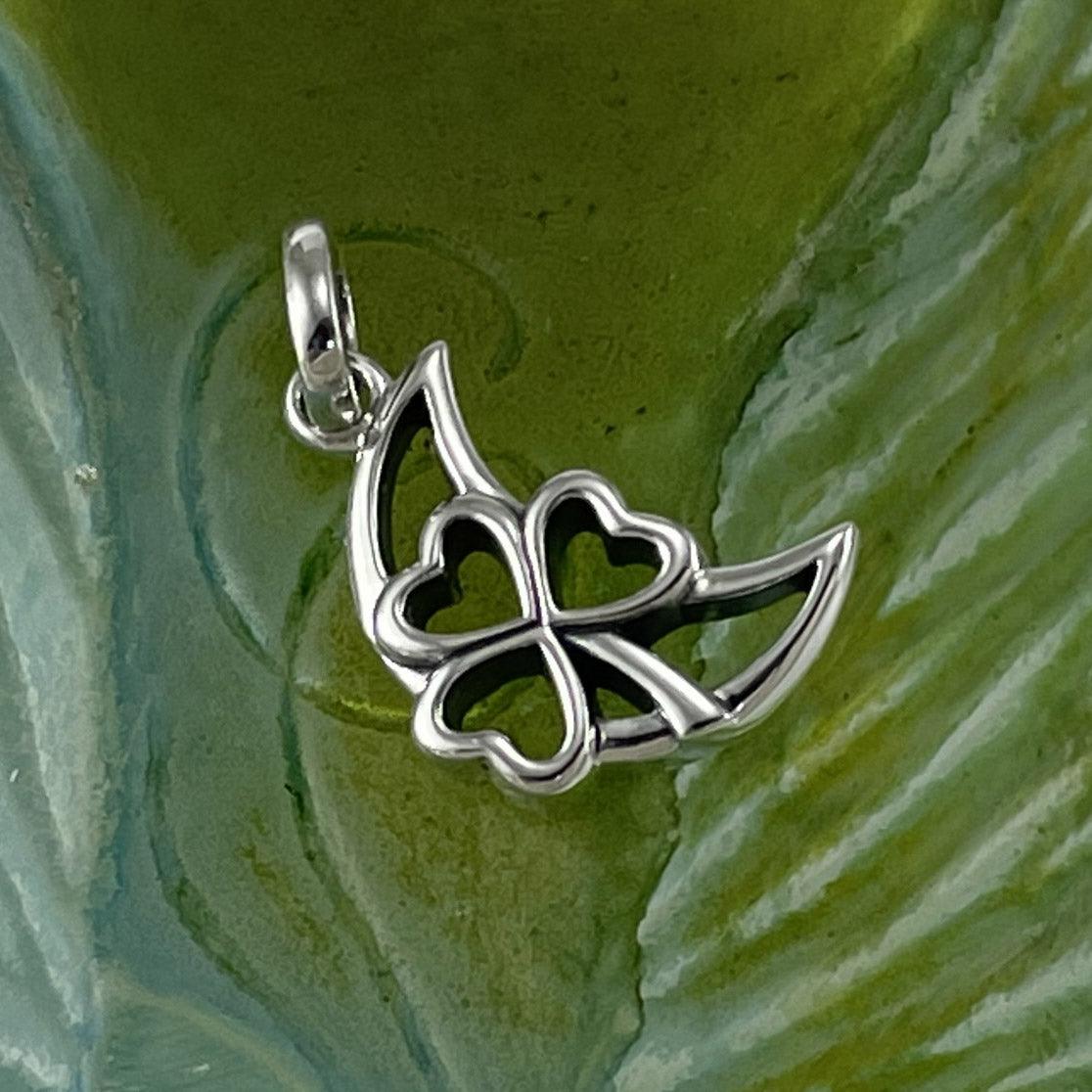 The Shamrock in Crescent Moon Silver Pendant TPD5268 - Jewelry