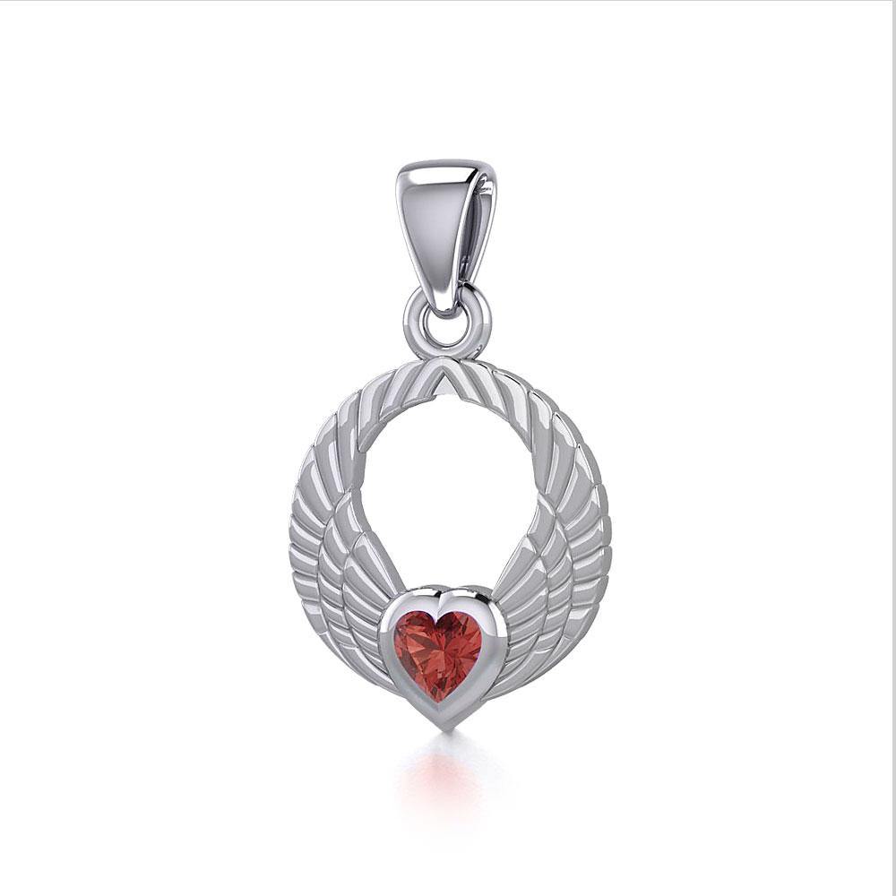 Double Angel Wings Silver Pendant with Gemstone TPD5286 - Jewelry
