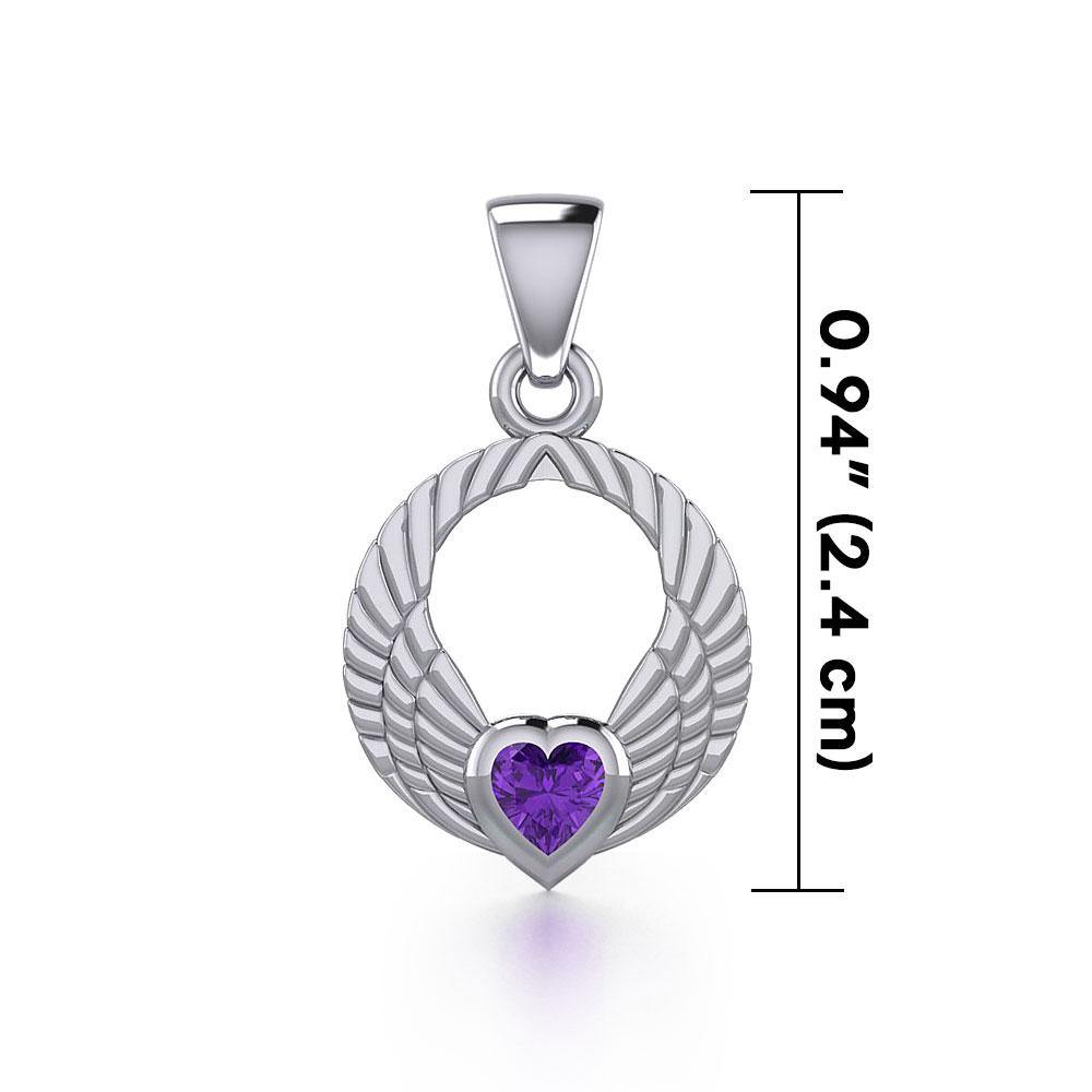 Double Angel Wings Silver Pendant with Gemstone TPD5286 - Jewelry