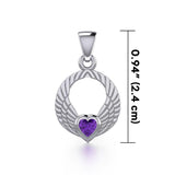 Double Angel Wings Silver Pendant with Gemstone TPD5286 - Jewelry