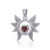 Spreading Angel Wings Silver Pendant with Gemstone TPD5289 - Jewelry