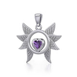 Spreading Angel Wings Silver Pendant with Gemstone TPD5289 - Jewelry