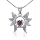 Spreading Angel Wings Silver Pendant with Gemstone TPD5289 - Jewelry