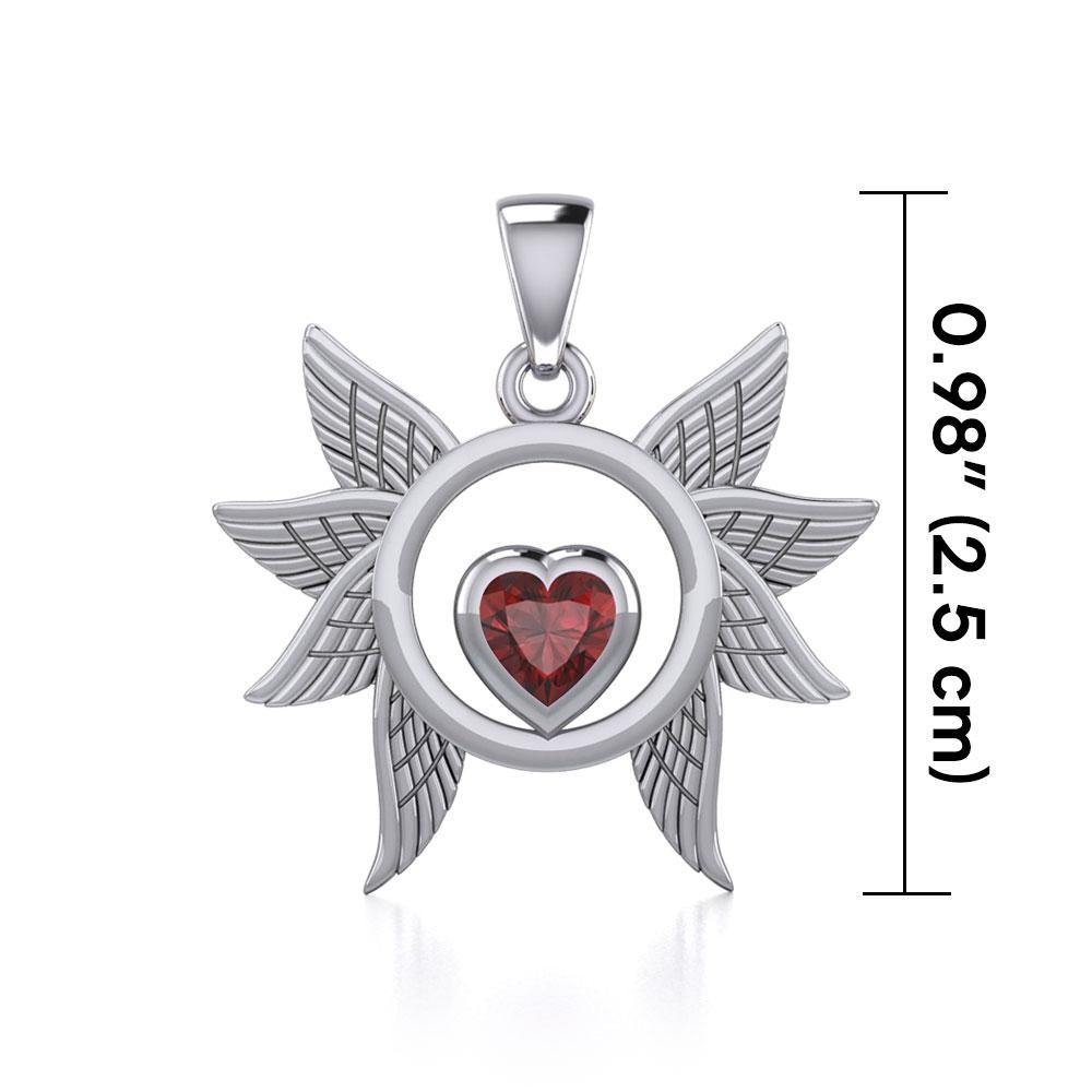 Spreading Angel Wings Silver Pendant with Gemstone TPD5289 - Jewelry