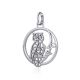 Silver Flower of Life Owl on The Moon Pendant TPD5300 - Jewelry