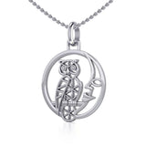 Silver Flower of Life Owl on The Moon Pendant TPD5300 - Jewelry