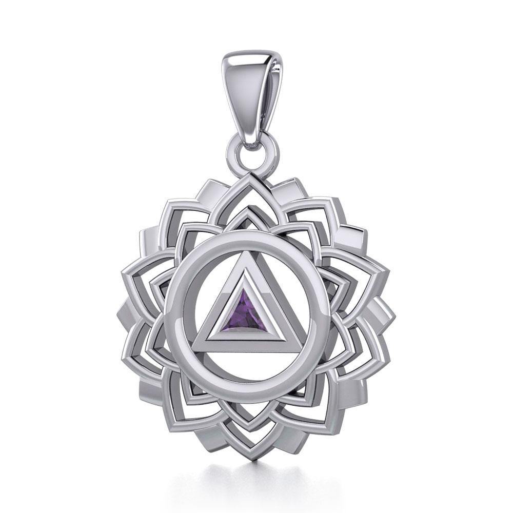 Crown Chakra with Recovery Gemstone Symbols Silver Pendant TPD5307 - Jewelry