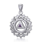 Crown Chakra with Recovery Gemstone Symbols Silver Pendant TPD5307 - Jewelry
