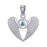 Silver Angel Wings Pendant with Inlaid Recovery Symbol TPD5320