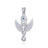 Silver Winged Goddess Pendant with Inlaid Recovery Symbol TPD5321