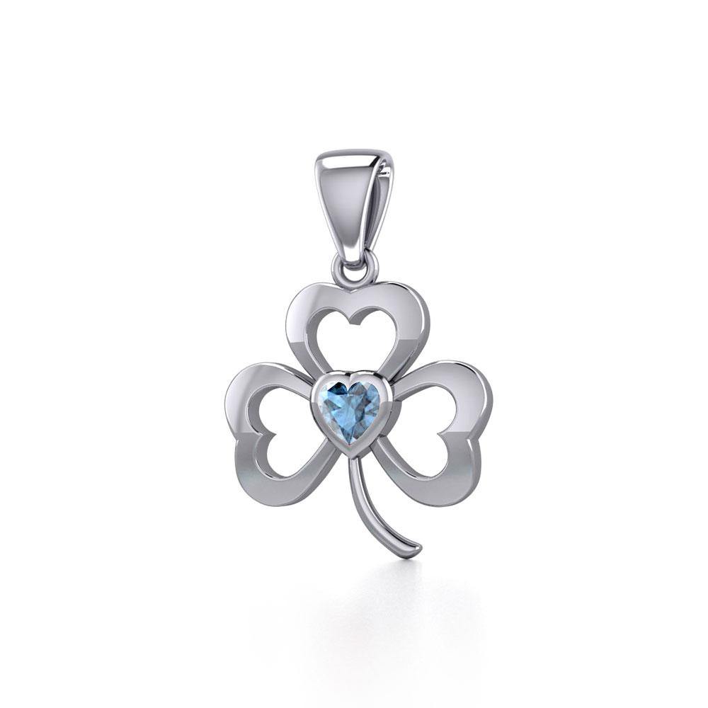 Silver Shamrock Pendant with Heart Gemstone TPD5338 - Jewelry