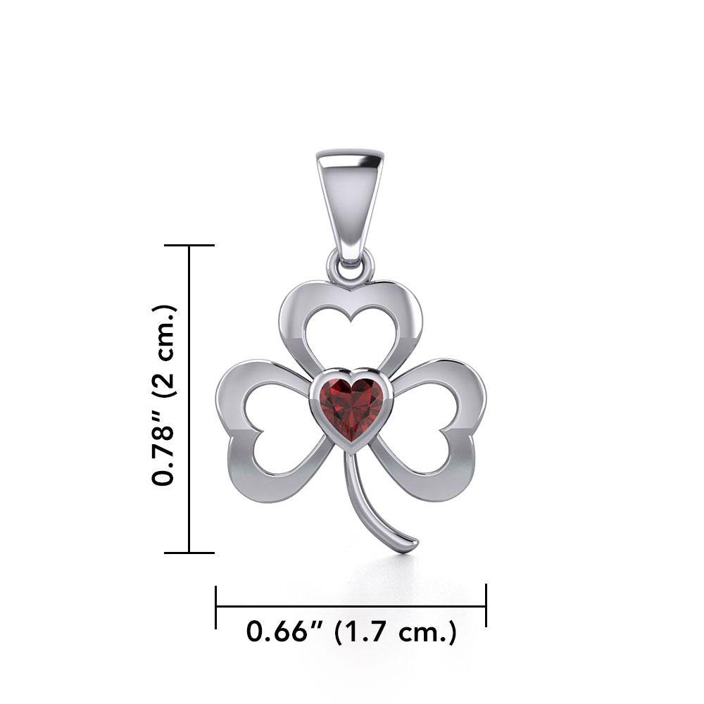 Silver Shamrock Pendant with Heart Gemstone TPD5338 - Jewelry